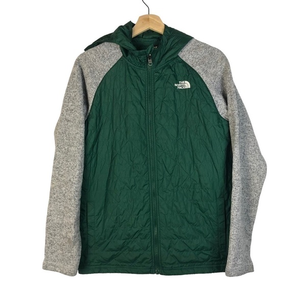 The North Face Green & Gray Quilted Sweater Fleece Full Zip Jacket XL - Picture 1 of 4